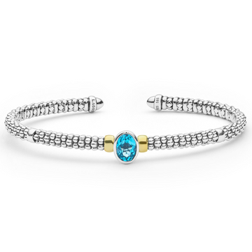 Lagos Two-Tone Swiss Blue Topaz Oval Mini Versa Torque 3mm Bracelet