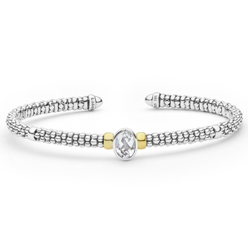 Lagos Two-Tone White Topaz Oval Mini Versa Torque 3mm Bracelet