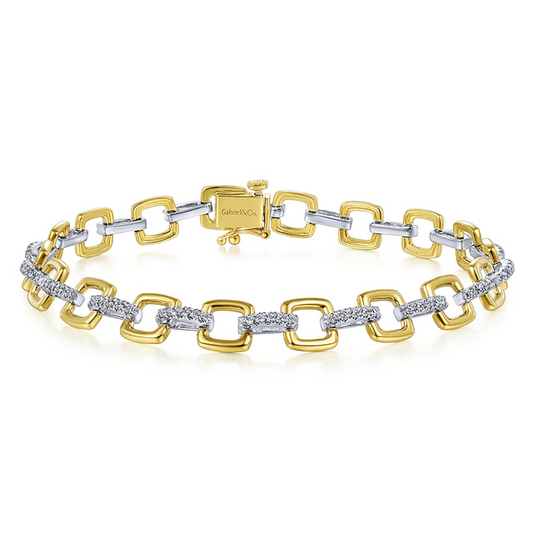 Gabriel & Co. 14K White & Yellow Gold Diamond Square Link Bracelet