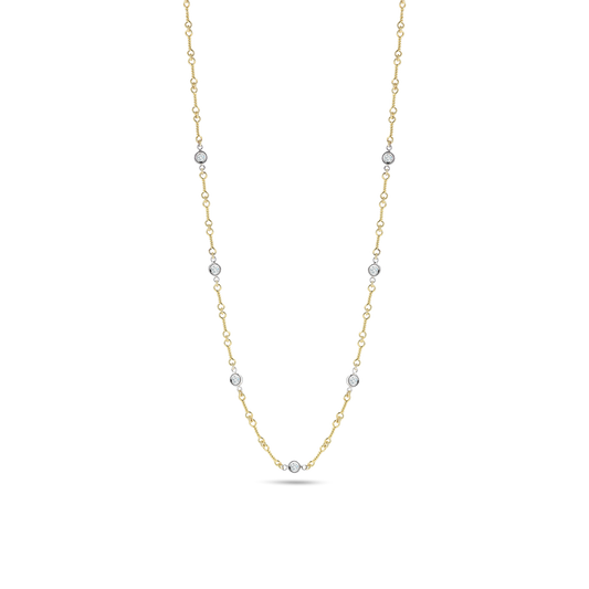 Roberto Coin 18K Yellow and White Gold Diamond Dogbone 7 Station Necklace