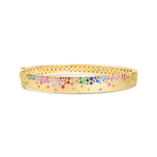 Dilamani 14K Yellow Gold Satin Rainbow Sapphire Confetti Signature Bangle Bracelet