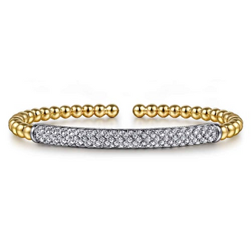 Gabriel & Co.14K White & Yellow Gold Bujukan Beads and Diamond Split Bangle Bracelet