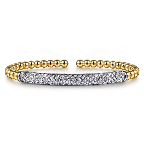 Gabriel & Co.14K White & Yellow Gold Bujukan Beads and Diamond Split Bangle Bracelet