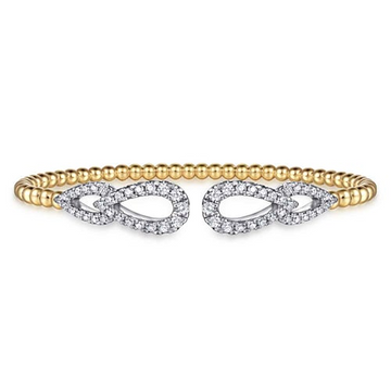 Gabriel & Co.14K White & Yellow Gold Bujukan Diamond Double Teardrop Open Bangle Bracelet