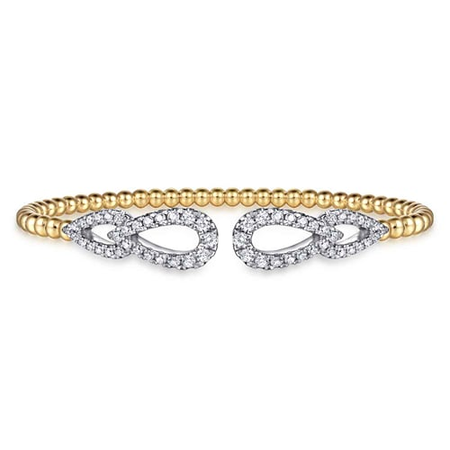Gabriel & Co.14K White & Yellow Gold Bujukan Diamond Double Teardrop Open Bangle Bracelet