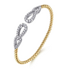 Gabriel & Co.14K White & Yellow Gold Bujukan Diamond Double Teardrop Open Bangle Bracelet