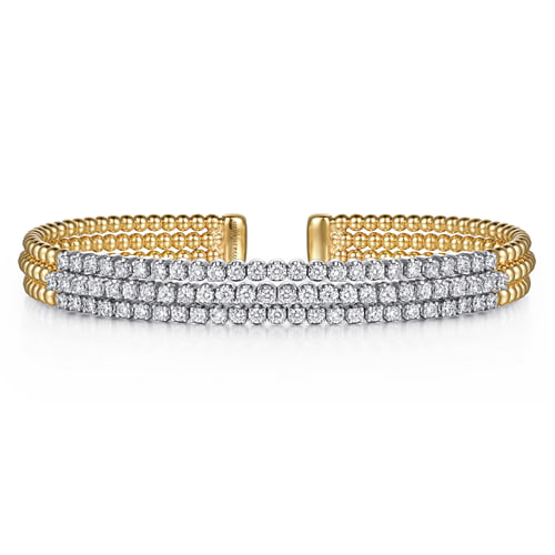 Gabriel & Co.14K White & Yellow Gold Bujukan Diamond Multi Row Split Bangle Bracelet