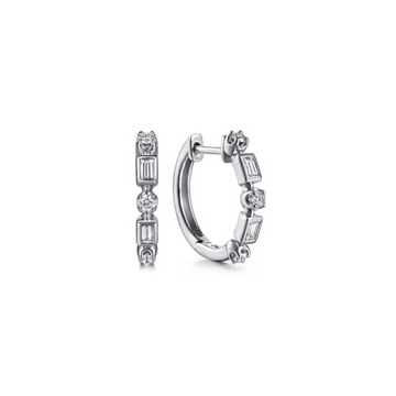 Gabriel & Co.14K White Gold Diamond Baguette Huggie Earrings