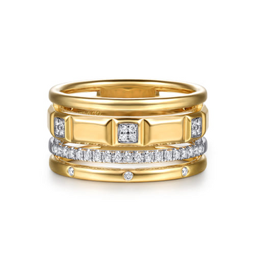 Gabriel & Co.14K White & Yellow Gold Diamond and Half Cube Easy Stackable Ring