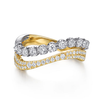 Gabriel & Co.14K White & Yellow Gold Diamond Curved Easy Stackable Ring