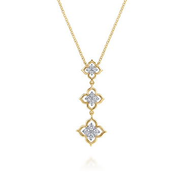 Gabriel & Co.14K White & Yellow Gold Graduating Diamond Flower Pendant Drop Necklace