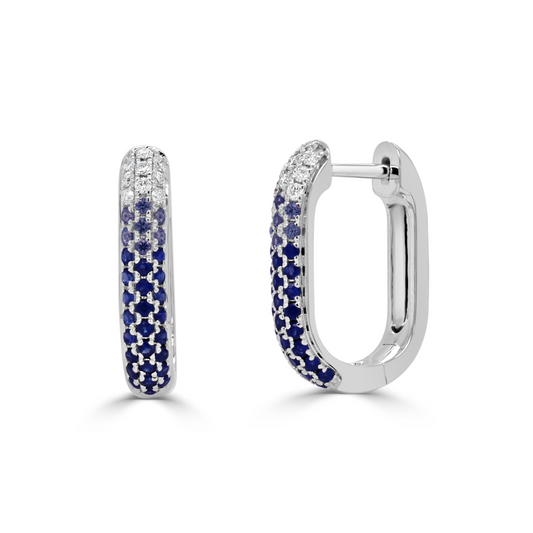 14K White Gold Sapphires Hoops Earrings with Diamonds