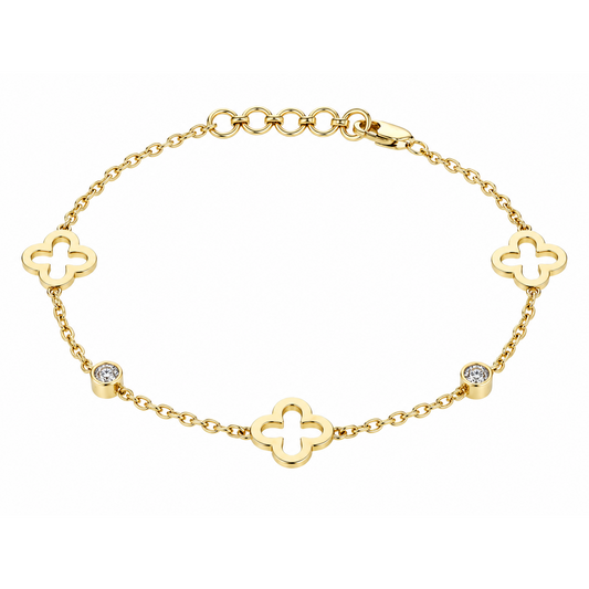 Allison Kaufman 14K Yellow Gold Clover Station and Bezel-Set Diamond Bracelet