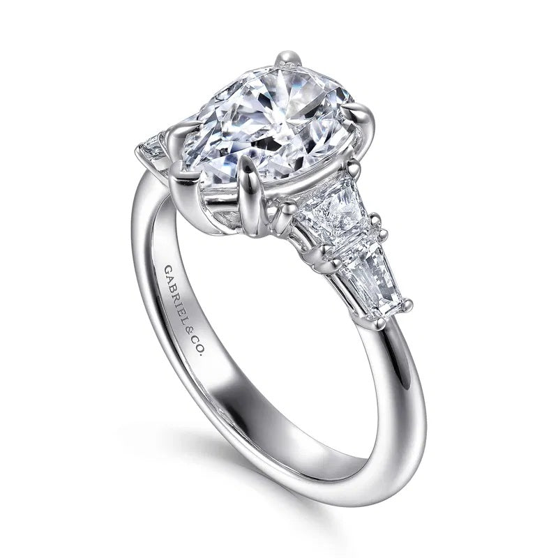 Gabriel & Co. 14K Pear Shape Diamond Semi-Mount Engagement Ring with 1.50 ct. Cushion Natural Diamond