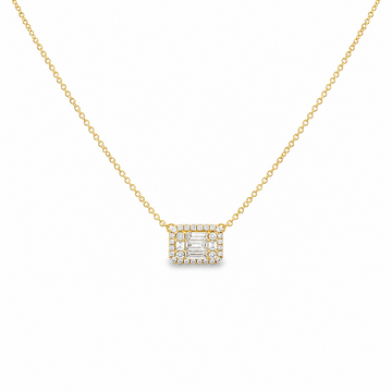18K Yellow Gold Rectangular Diamond Pendant and Chain