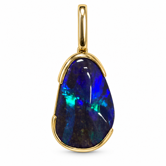 Parle 14K Yellow Gold Half Bezel Australian Boulder Opal Pendant