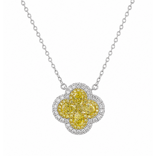 14K Two-Tone Diamond Clover Pendant with Chain