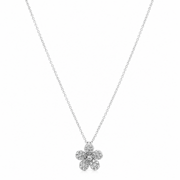 18K White Gold Flower Diamond Pendant with Chain