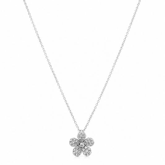 18K White Gold Flower Diamond Pendant with Chain