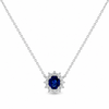 18K White Gold Oval Sapphire and Diamond Halo Pendant with Chain