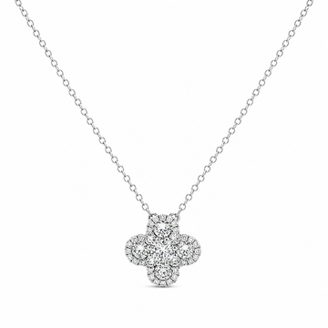 18K White Gold Clover Diamond Pendant with Chain