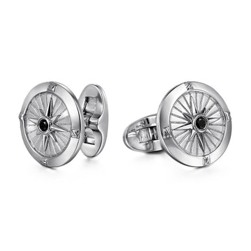 Gabriel & Co. Sterling Silver Round Compass Cufflinks with Black Spinel