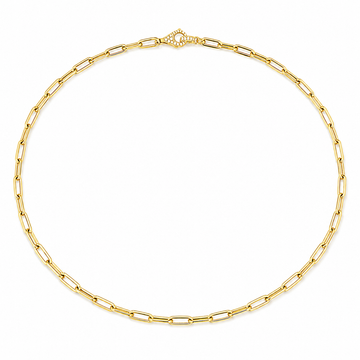 18K Yellow Gold Paperclip Necklace with Diamond Clasp
