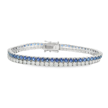 Norman Silverman 18K White Gold Sapphire & Diamond Double Tennis Bracelet