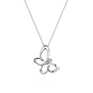 Gabriel & Co. Sterling Silver White Sapphire Sideways Butterfly Pendant Necklace