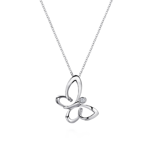Gabriel & Co. Sterling Silver White Sapphire Sideways Butterfly Pendant Necklace