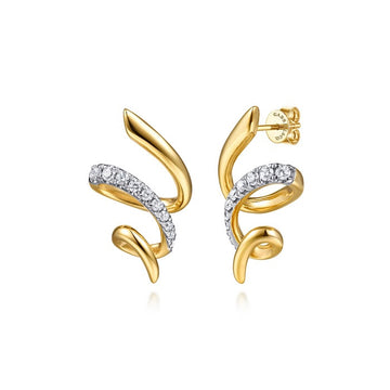 Gabriel & Co 14K Yellow Gold Diamond Swirl Stud Drop Earrings