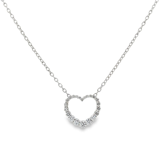 18K White Gold 3/4 Carat Diamond Heart Pendant with Chain