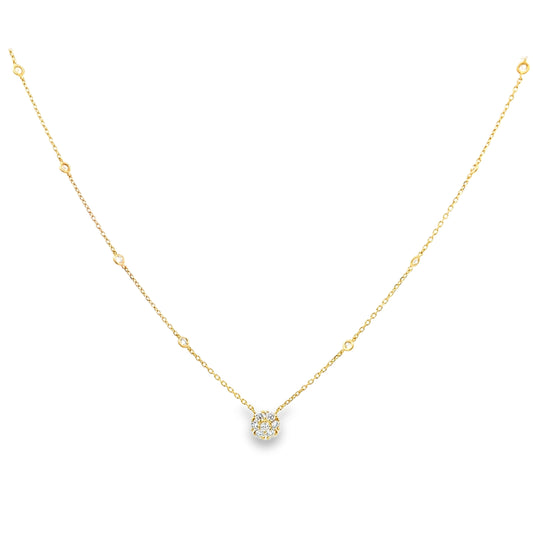 18K Yellow Gold Diamond Cluster and Diamond Bezel-Set Stations Necklace