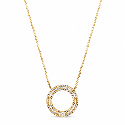 18K Yellow Gold Circular Diamond  Pendant and Chain