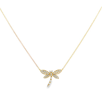 18K Yellow Gold 3/4 Carat Diamond Dragonfly Pendant with Chain