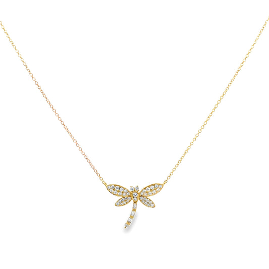 18K Yellow Gold 3/4 Carat Diamond Dragonfly Pendant with Chain