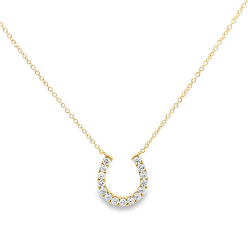 18K Yellow Gold Diamond Horseshoe Pendant and Chain