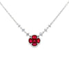 18K White Gold Clover-Shaped Ruby and Diamond Stations Necklace