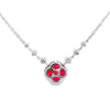 18K White Gold Clover-Shaped Ruby and Diamond Stations Necklace