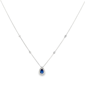 18K White Gold Pear Sapphire and Diamond Necklace