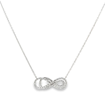 18K White Gold Double Infinity Diamond Pendant and Chain