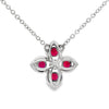 18K White Gold Diamond and Ruby Flower and Bezel-Set Diamond Station Necklace