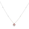 18K White Gold Diamond and Ruby Flower and Bezel-Set Diamond Station Necklace