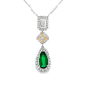 18K White & Yellow Gold Emerald and Diamond Dangling Necklace