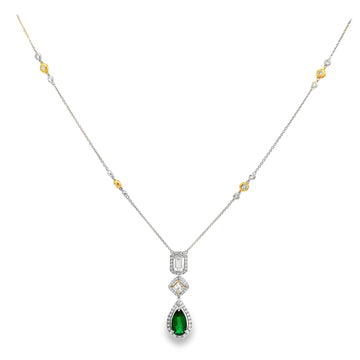 18K White & Yellow Gold Emerald and Diamond Dangling Necklace