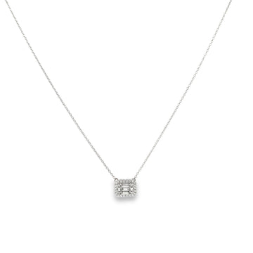 18K White Gold Rectangular Diamond Pendant with Chain