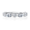 14K White Gold Alternating Marquise and Round Diamond Ring