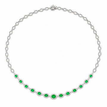 18K White Gold Diamond and Emerald Necklace