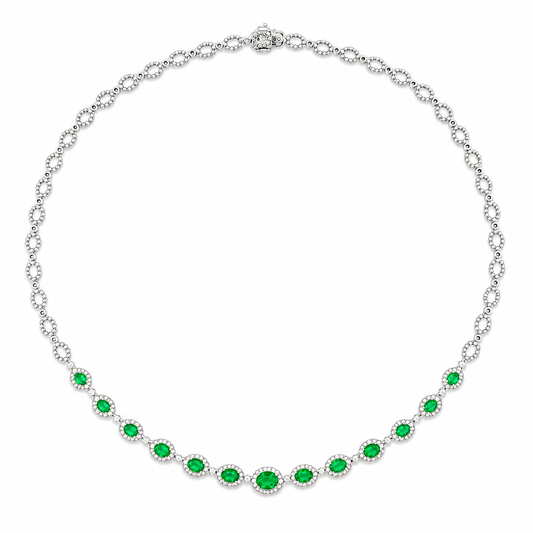 18K White Gold Diamond and Emerald Necklace