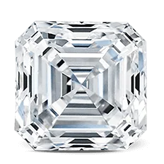 Face up view of an asscher cut diamond